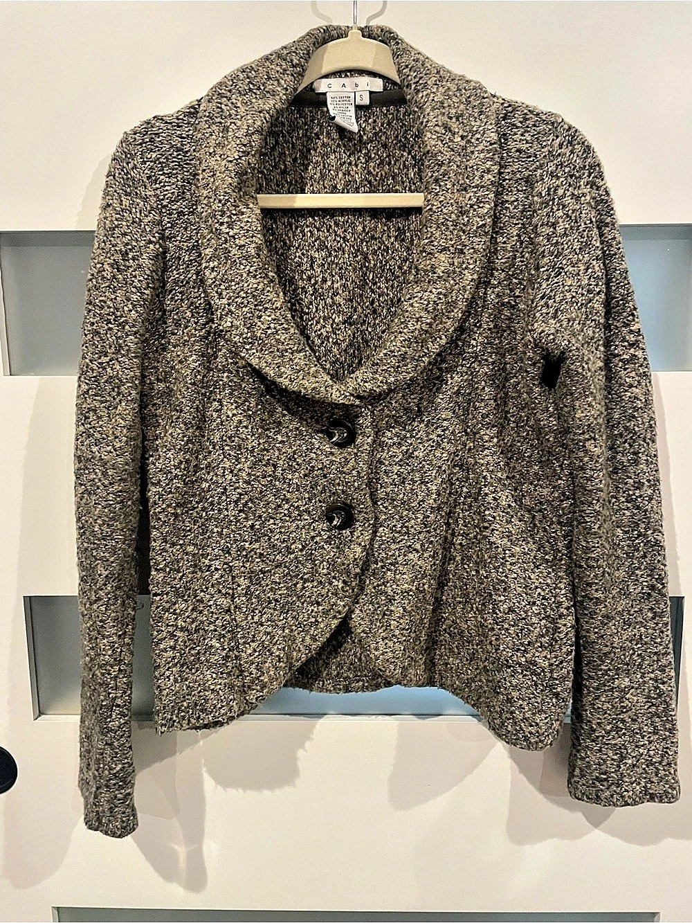 Cabi Shawl Collar Tweed Cardigan Brown & Black Small